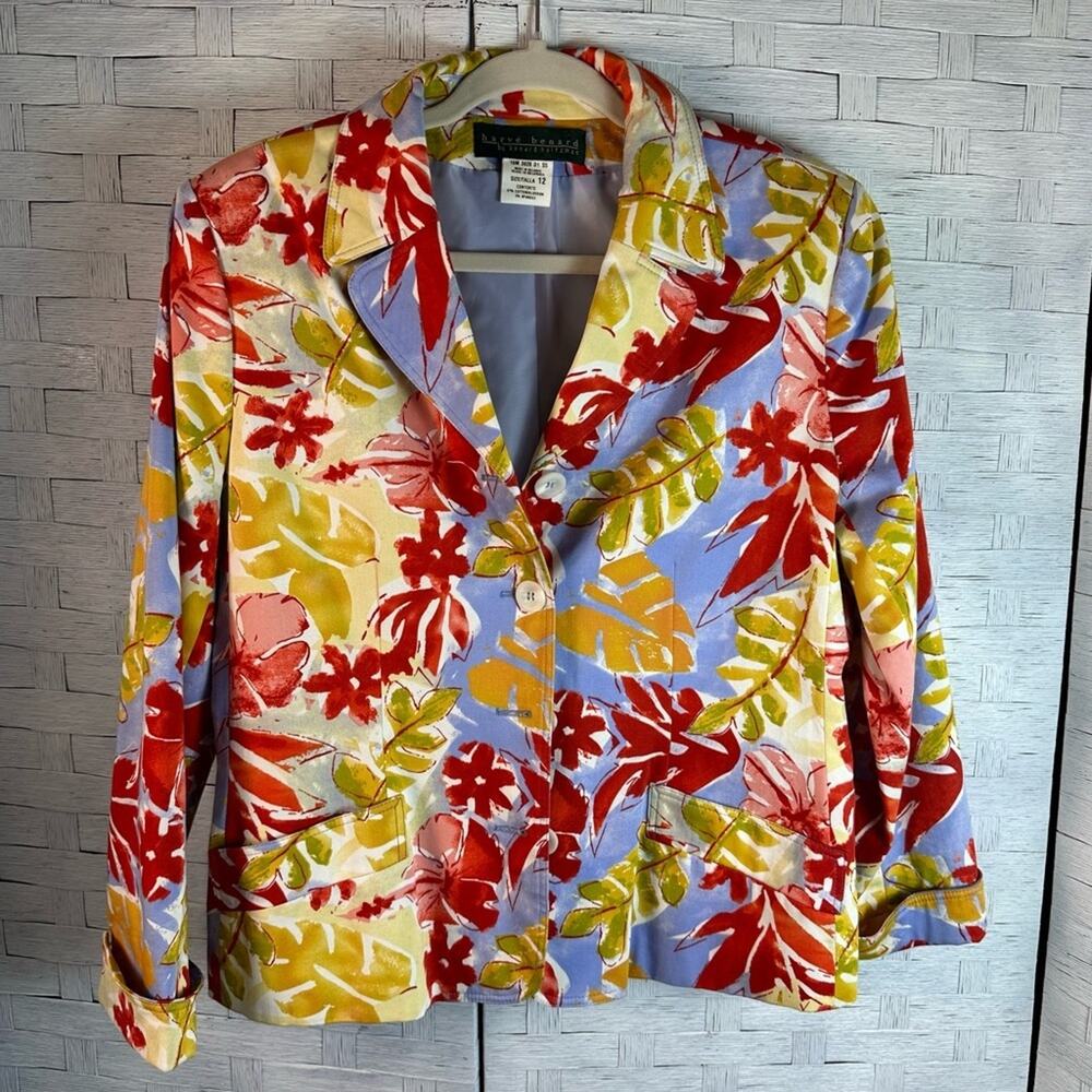 harvé benard blazer floral tropical vintage‎ coastal grandma summer button front